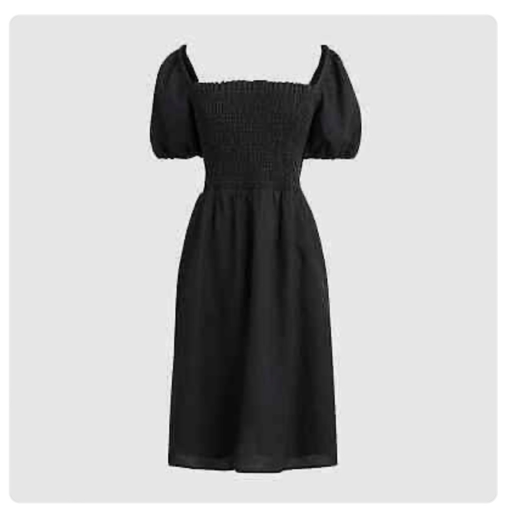 NWT J. Crew 100% Linen Puff-Sleeve Smocked Mini Dress - Black, Size XS